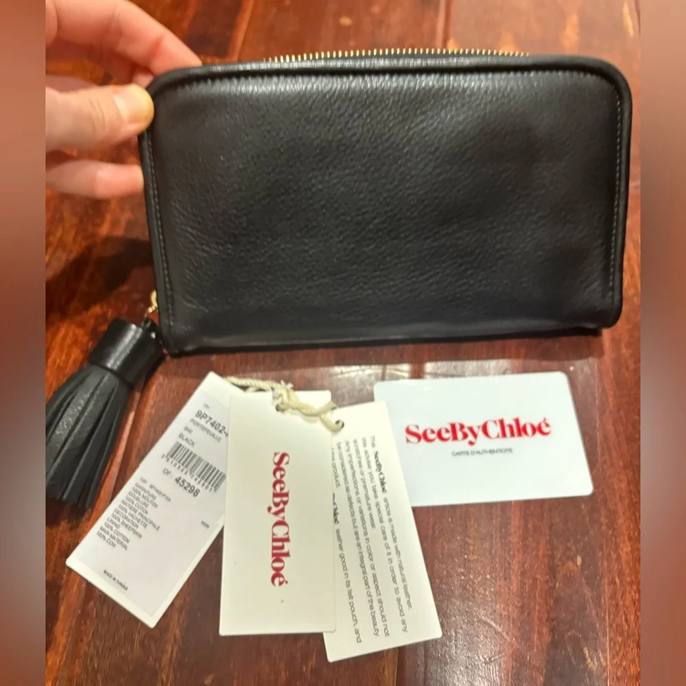 SEE BY CHLOE Long Black Leather Wallet, LIKE NEW - Picture 4 of 8